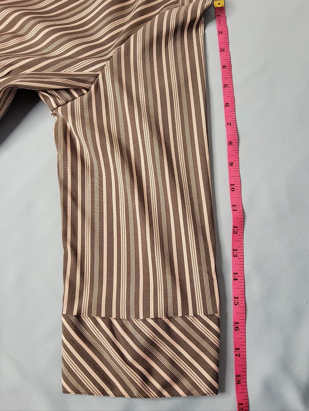 Cato Striped Button-Front Mandarin Collar Blouse in Taupe, Blush Pink, and Cream - Picture 5 of 10